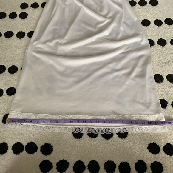 Vintage 90s Satin Lace Trim Hem Square Neck Midi Slip Lingerie Dress Nightgown - Picture 12 of 14